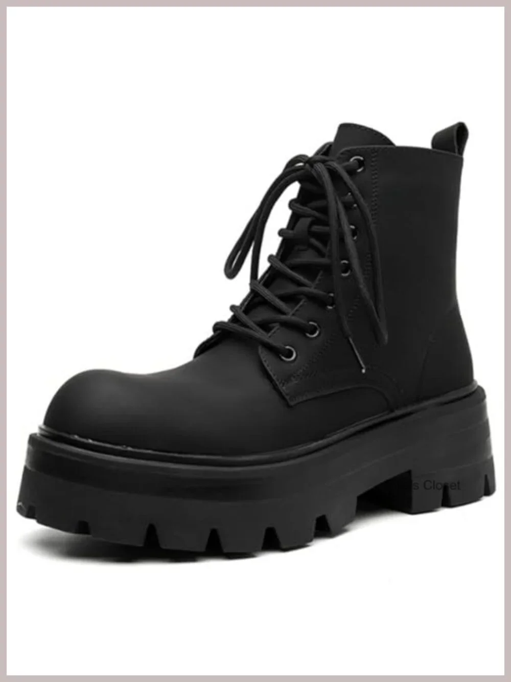 Leather Lace-up Platform Combat Boots Side Zipper Chunky Heel Lug Sole Ankle